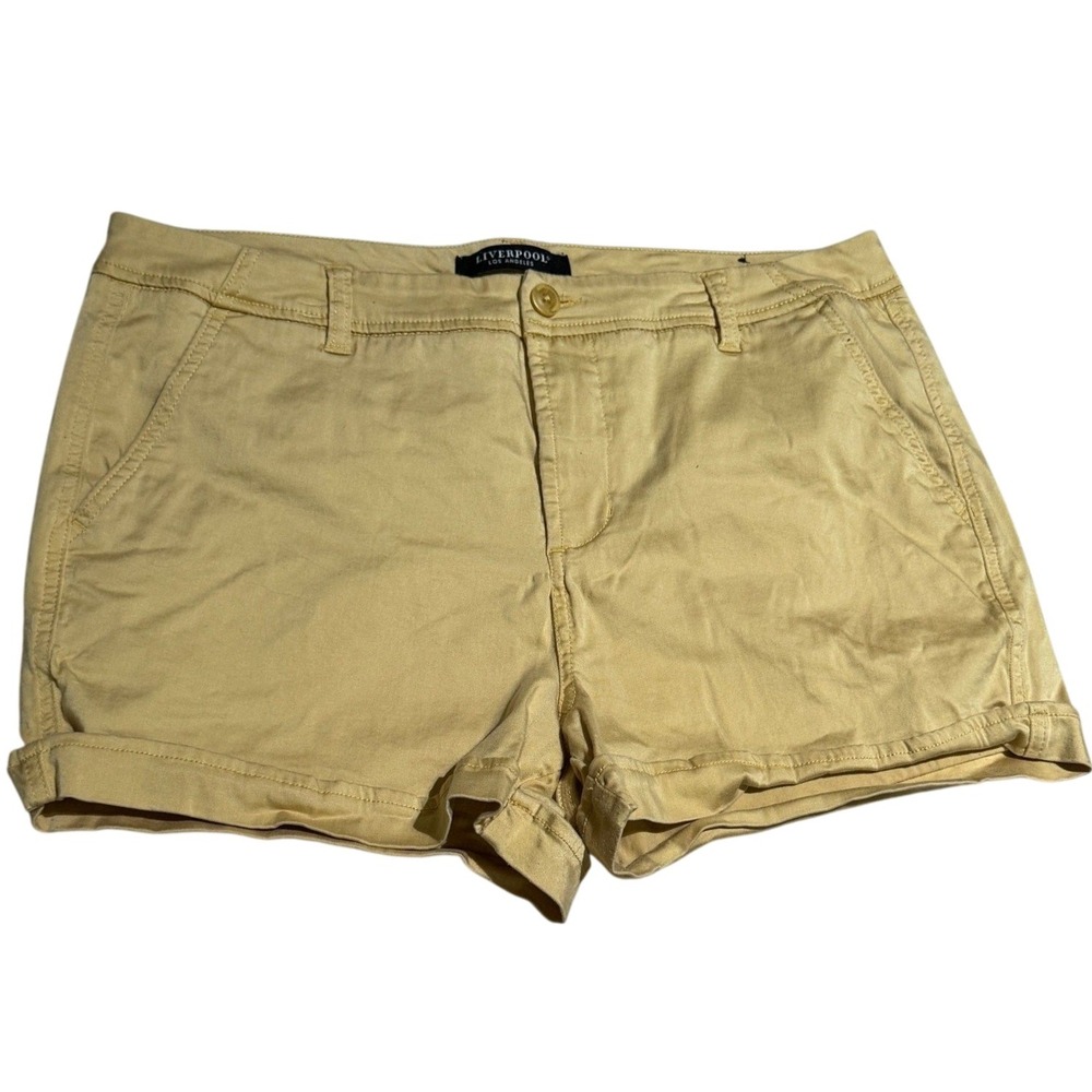 Liverpool Mustard Yellow Chino Shorts Womens Size 16 Mid Rise Stretch Cuffed EUC